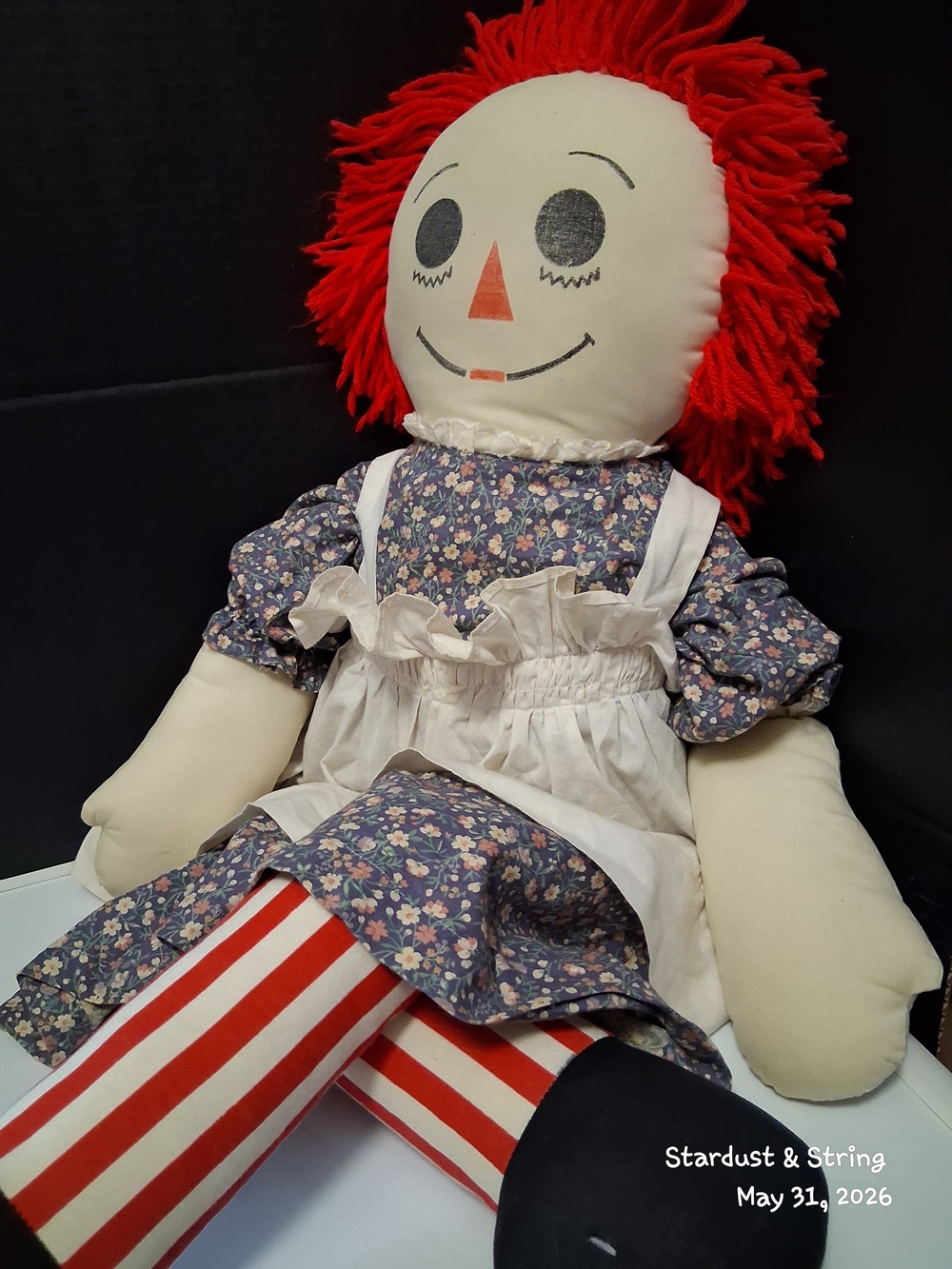 Vintage 34" Handmade Raggedy Ann Doll XL Red White Vertical Stripes